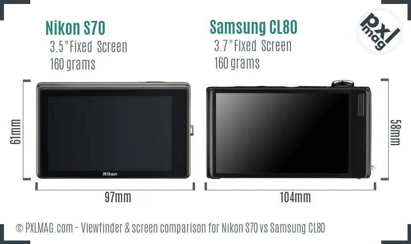 Nikon S70 vs Samsung CL80 Screen and Viewfinder comparison