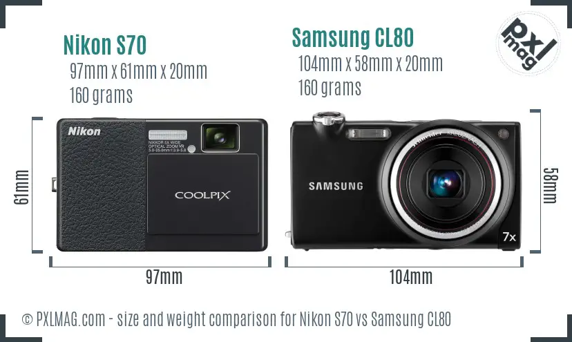 Nikon S70 vs Samsung CL80 size comparison