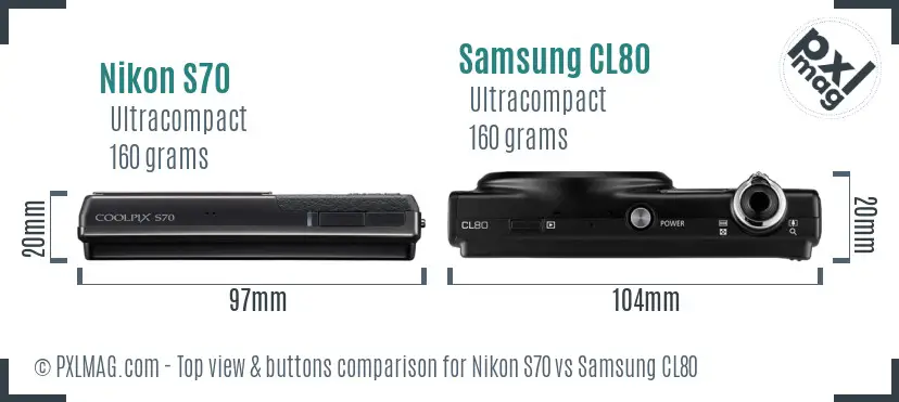 Nikon S70 vs Samsung CL80 top view buttons comparison