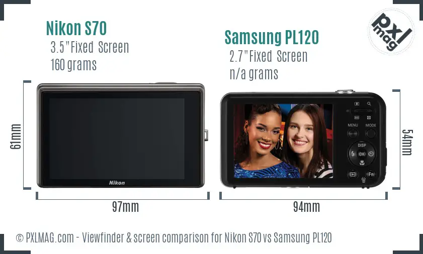 Nikon S70 vs Samsung PL120 Screen and Viewfinder comparison