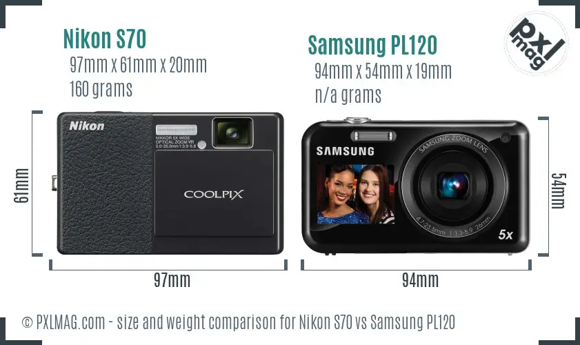 Nikon S70 vs Samsung PL120 size comparison