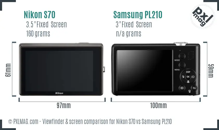 Nikon S70 vs Samsung PL210 Screen and Viewfinder comparison