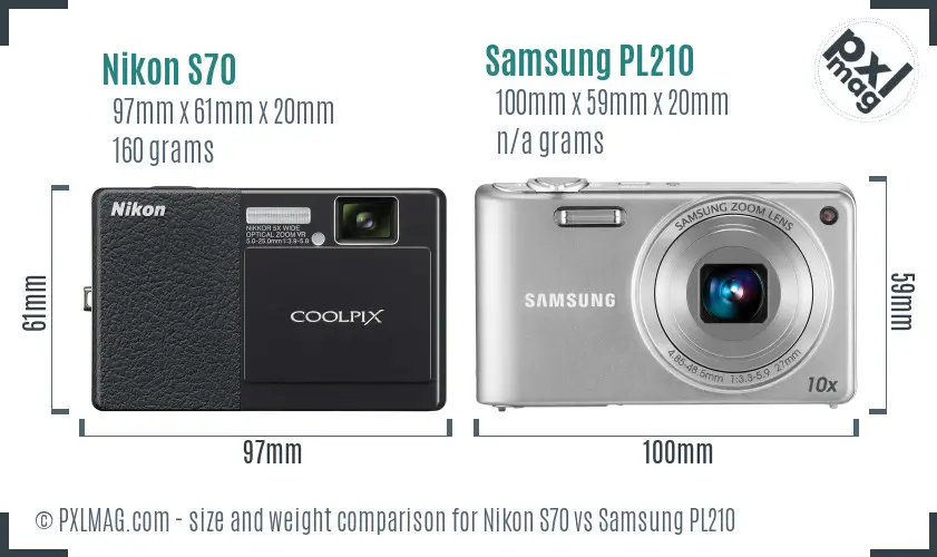 Nikon S70 vs Samsung PL210 size comparison