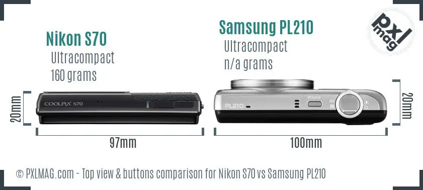 Nikon S70 vs Samsung PL210 top view buttons comparison