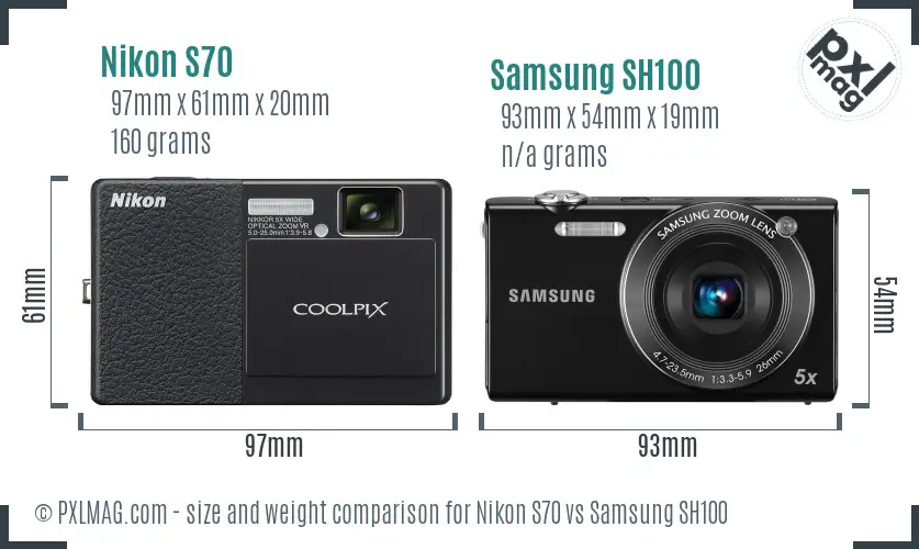 Nikon S70 vs Samsung SH100 size comparison
