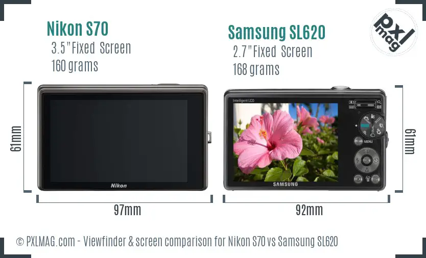 Nikon S70 vs Samsung SL620 Screen and Viewfinder comparison