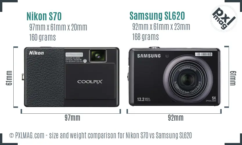 Nikon S70 vs Samsung SL620 size comparison