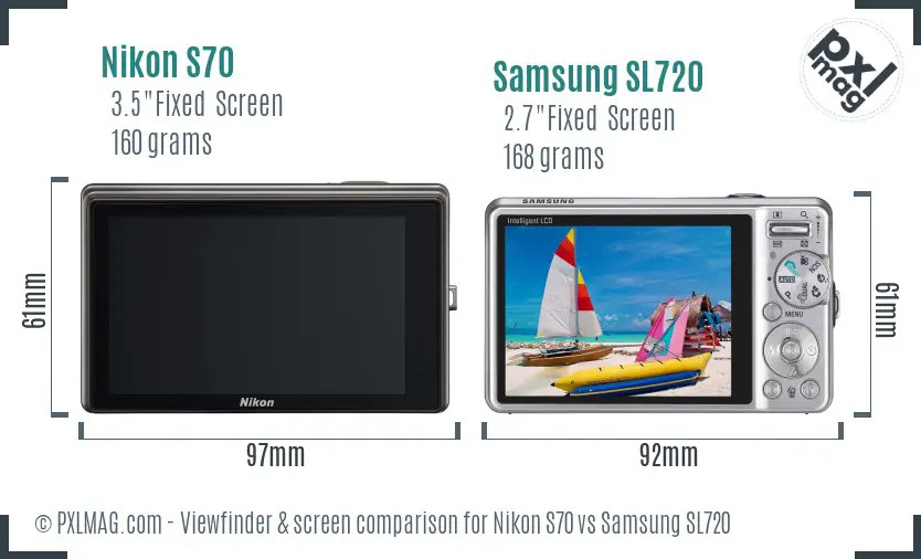 Nikon S70 vs Samsung SL720 Screen and Viewfinder comparison