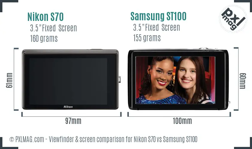 Nikon S70 vs Samsung ST100 Screen and Viewfinder comparison