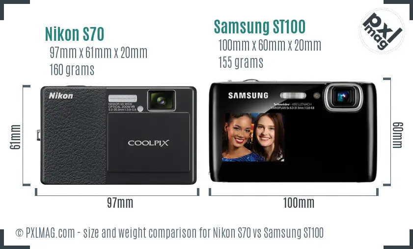 Nikon S70 vs Samsung ST100 size comparison
