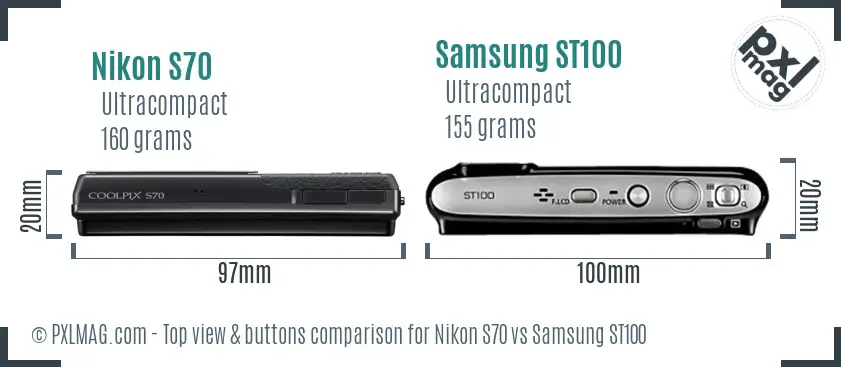 Nikon S70 vs Samsung ST100 top view buttons comparison