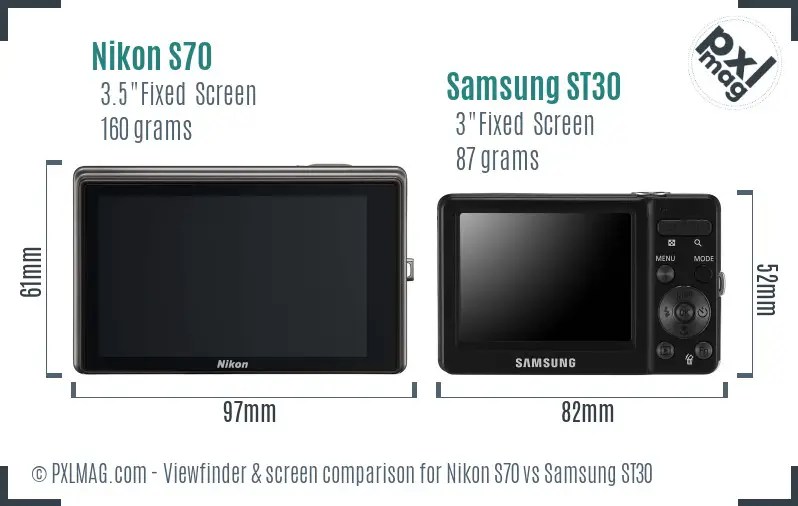 Nikon S70 vs Samsung ST30 Screen and Viewfinder comparison