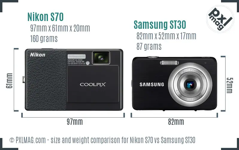 Nikon S70 vs Samsung ST30 size comparison