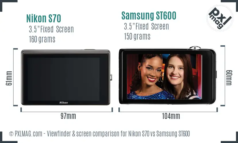 Nikon S70 vs Samsung ST600 Screen and Viewfinder comparison