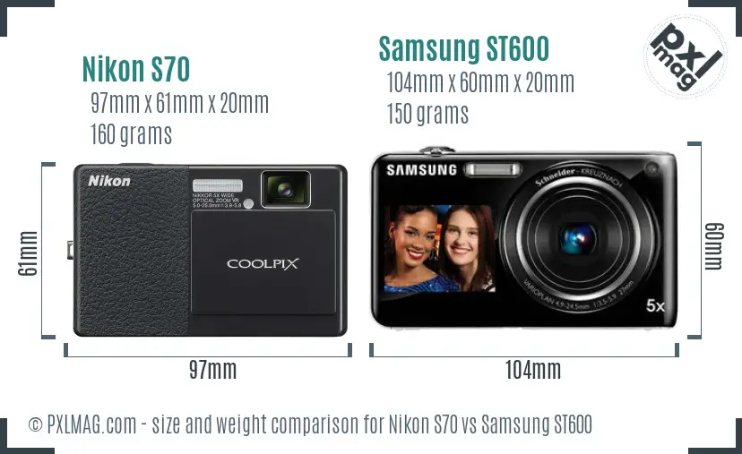 Nikon S70 vs Samsung ST600 size comparison