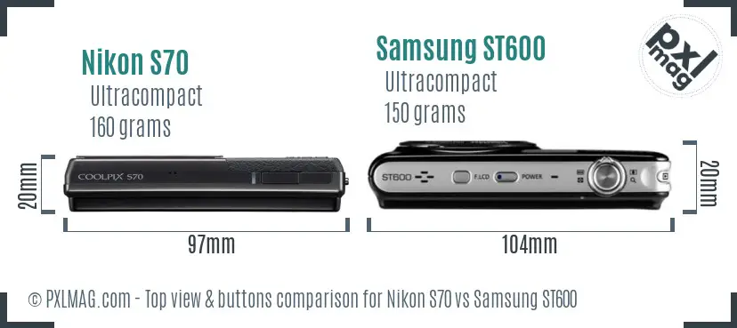 Nikon S70 vs Samsung ST600 top view buttons comparison