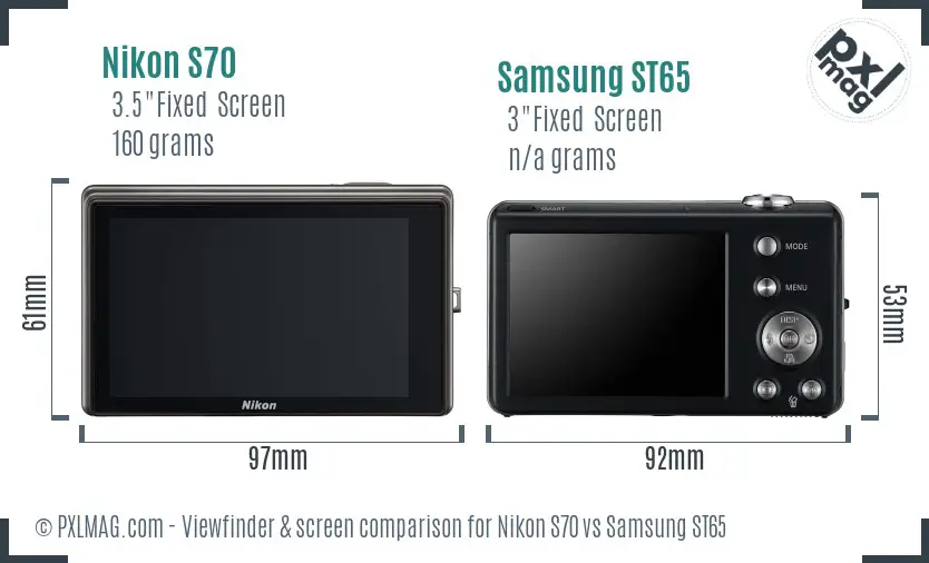 Nikon S70 vs Samsung ST65 Screen and Viewfinder comparison