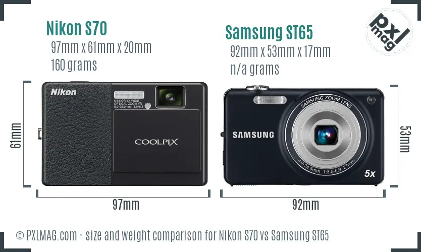 Nikon S70 vs Samsung ST65 size comparison