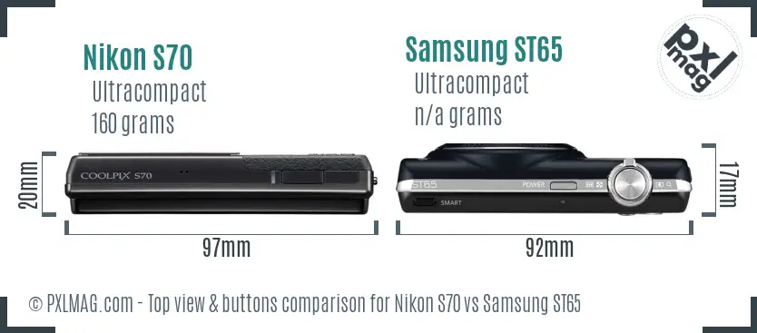 Nikon S70 vs Samsung ST65 top view buttons comparison