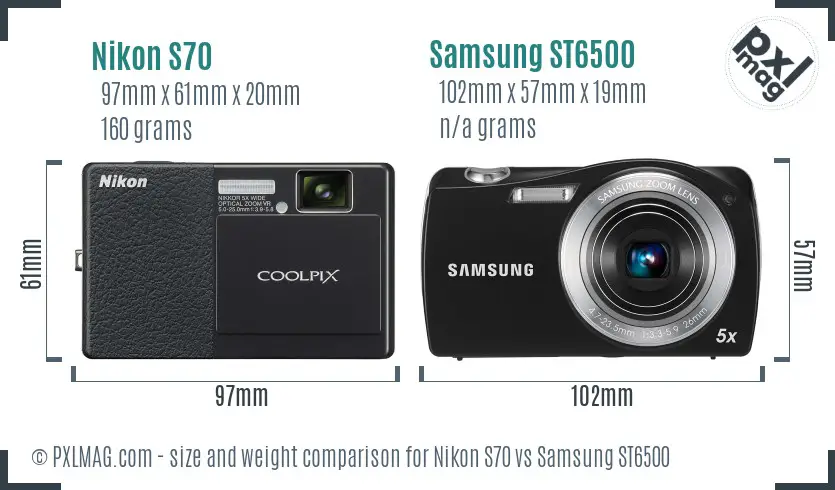 Nikon S70 vs Samsung ST6500 size comparison