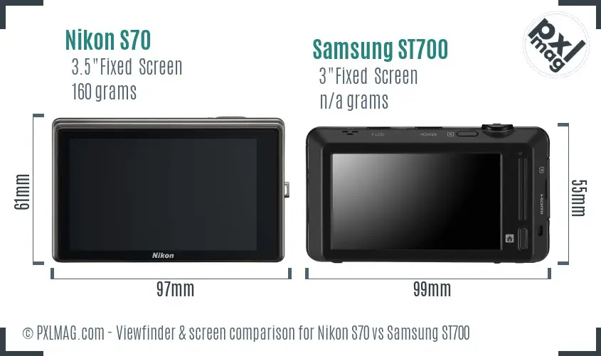 Nikon S70 vs Samsung ST700 Screen and Viewfinder comparison