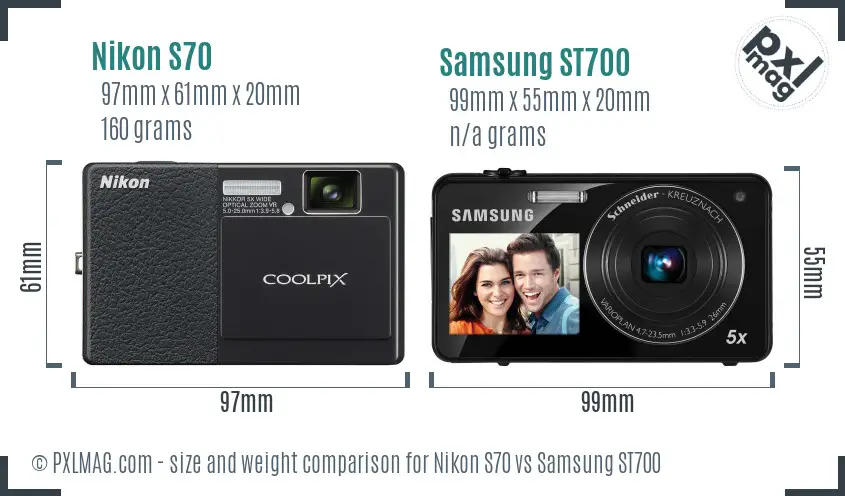Nikon S70 vs Samsung ST700 size comparison