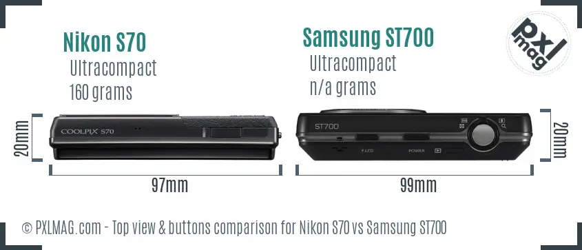 Nikon S70 vs Samsung ST700 top view buttons comparison