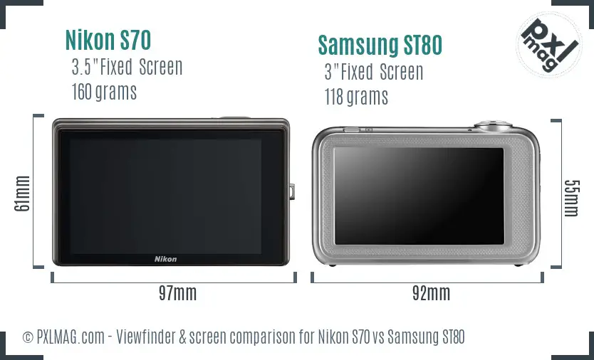 Nikon S70 vs Samsung ST80 Screen and Viewfinder comparison