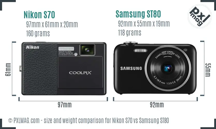 Nikon S70 vs Samsung ST80 size comparison