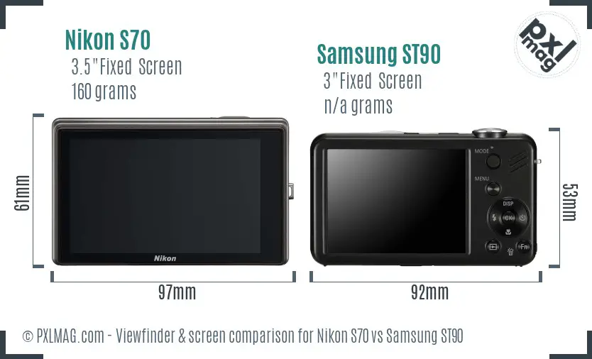 Nikon S70 vs Samsung ST90 Screen and Viewfinder comparison