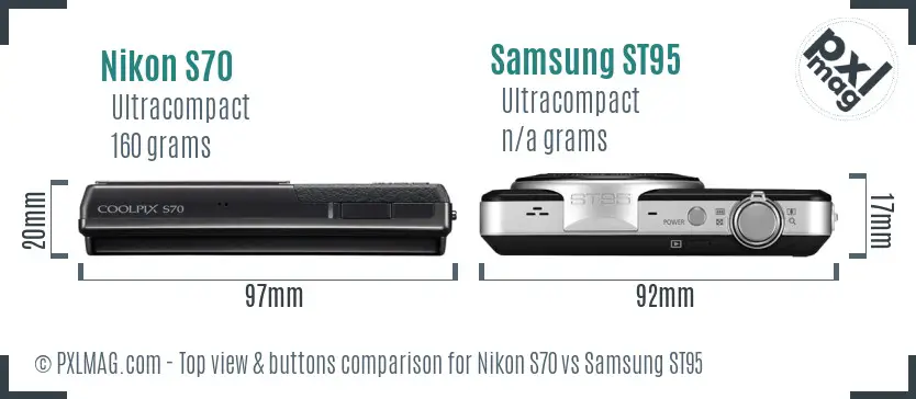 Nikon S70 vs Samsung ST95 top view buttons comparison