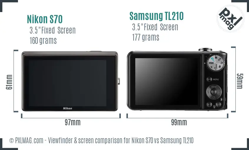 Nikon S70 vs Samsung TL210 Screen and Viewfinder comparison