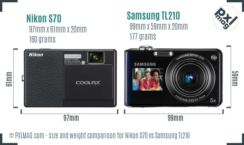 Nikon S70 vs Samsung TL210 size comparison