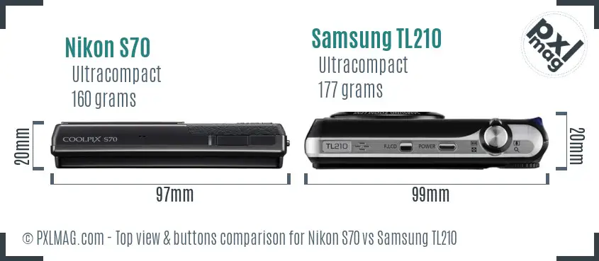 Nikon S70 vs Samsung TL210 top view buttons comparison