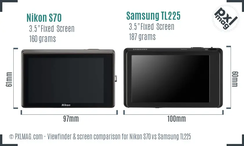 Nikon S70 vs Samsung TL225 Screen and Viewfinder comparison
