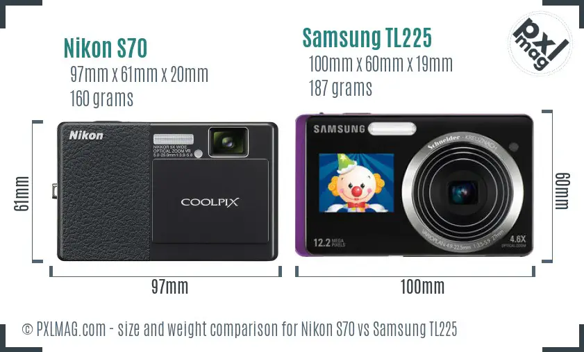 Nikon S70 vs Samsung TL225 size comparison