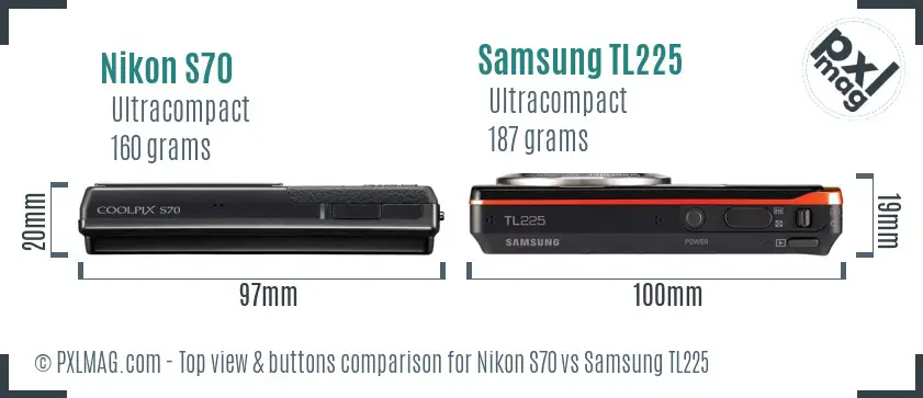 Nikon S70 vs Samsung TL225 top view buttons comparison