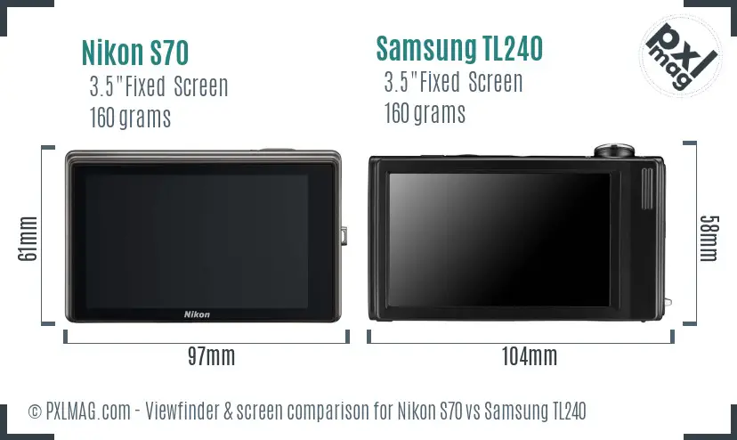 Nikon S70 vs Samsung TL240 Screen and Viewfinder comparison