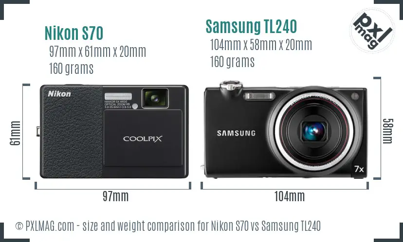 Nikon S70 vs Samsung TL240 size comparison