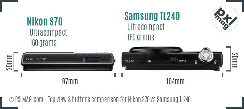 Nikon S70 vs Samsung TL240 top view buttons comparison