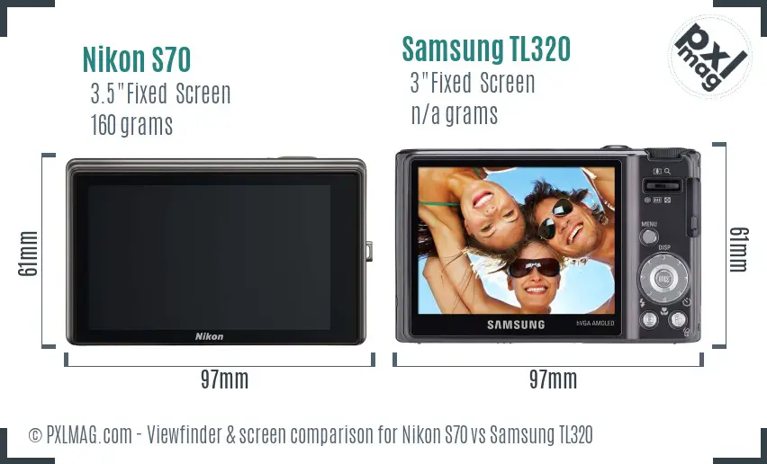 Nikon S70 vs Samsung TL320 Screen and Viewfinder comparison