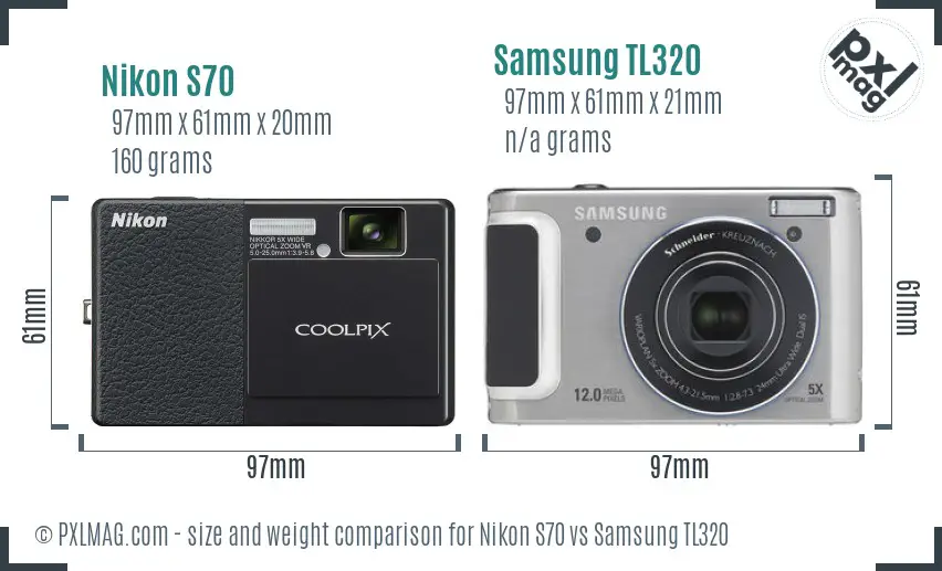 Nikon S70 vs Samsung TL320 size comparison