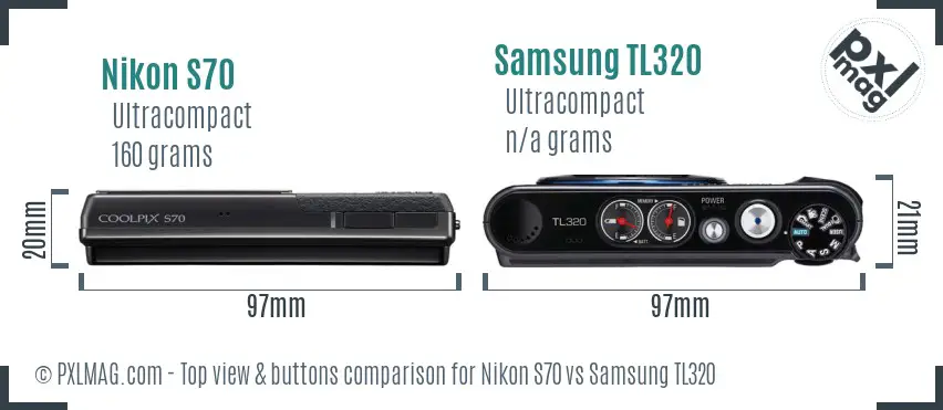 Nikon S70 vs Samsung TL320 top view buttons comparison