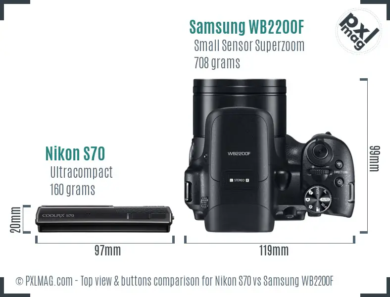 Nikon S70 vs Samsung WB2200F top view buttons comparison