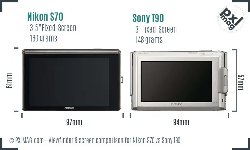 Nikon S70 vs Sony T90 Screen and Viewfinder comparison