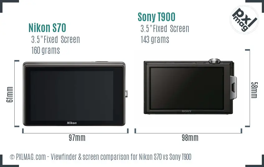 Nikon S70 vs Sony T900 Screen and Viewfinder comparison