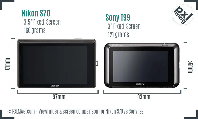 Nikon S70 vs Sony T99 Screen and Viewfinder comparison