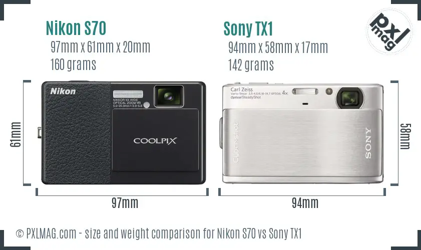 Nikon S70 vs Sony TX1 size comparison Nikon S70 vs Sony TX1 size comparison