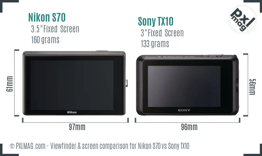 Nikon S70 vs Sony TX10 Screen and Viewfinder comparison
