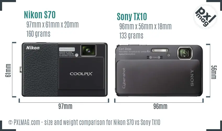 Nikon S70 vs Sony TX10 size comparison